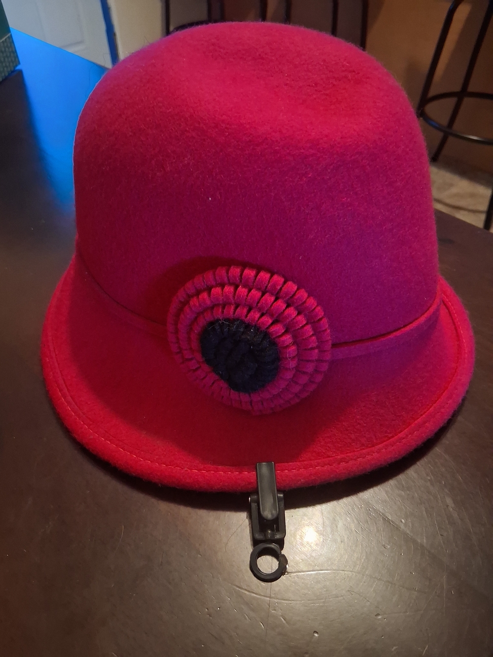 ADORA Red Wool Cloche Hat with Decorative Rosette